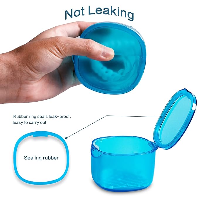 No-Leak Denture Bath Case, Retainer Cleaning Box, Clear Braces, Mouth Guard, Night Guard and Retainer (transparent blue)