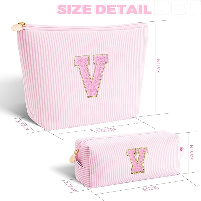 Personalized Makeup Bag for Women Girls - Fashion Cosmetic Bag Trendy Travel Toiletry Bag with Initials Letter - Teen Gifts - Pink,V