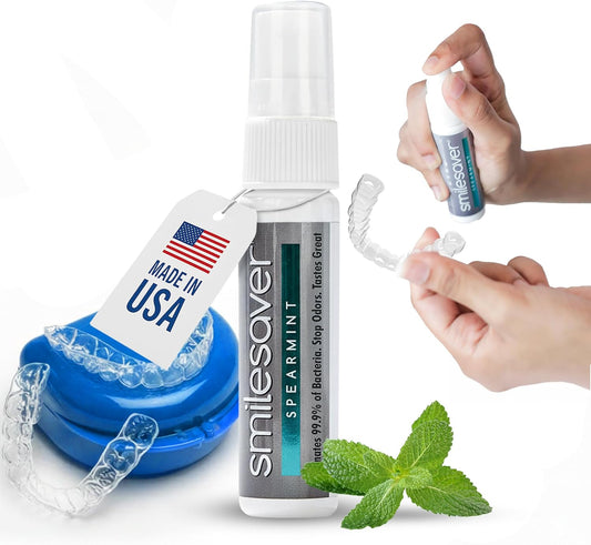 Smilesaver Retainer Cleaner Spray – Invisalign, Mouth Guard, and Denture Cleaner – Quick Oral Care for Aligner & Retainer Hygiene – Natural, Portable & Minty Fresh Oral Care Products (1oz)