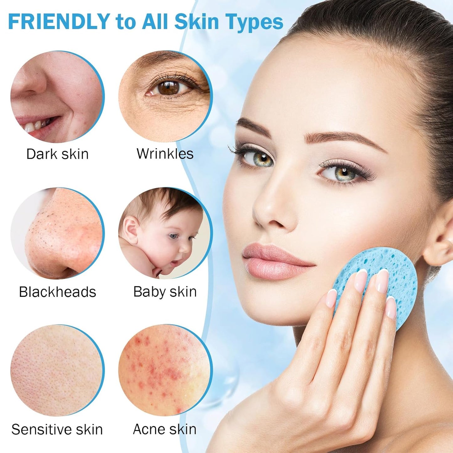 Amyhill 300 Count Compressed Facial Sponges Natural Face Sponges for Cleansing Disposable Facial Exfoliating Pads for Estheticians (Blue)