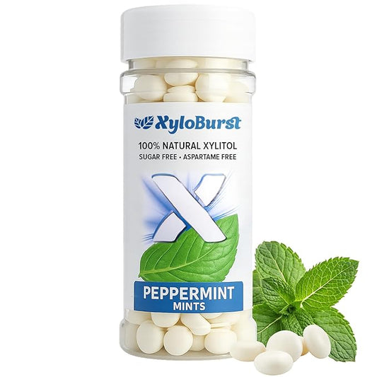 XyloBurst - Xylitol Mints | Sugar Free Breath Mints for Oral Health | Gluten Free, Vegan, Keto Friendly | Aspartame Free Mints | Peppermint | 200 Count Jar