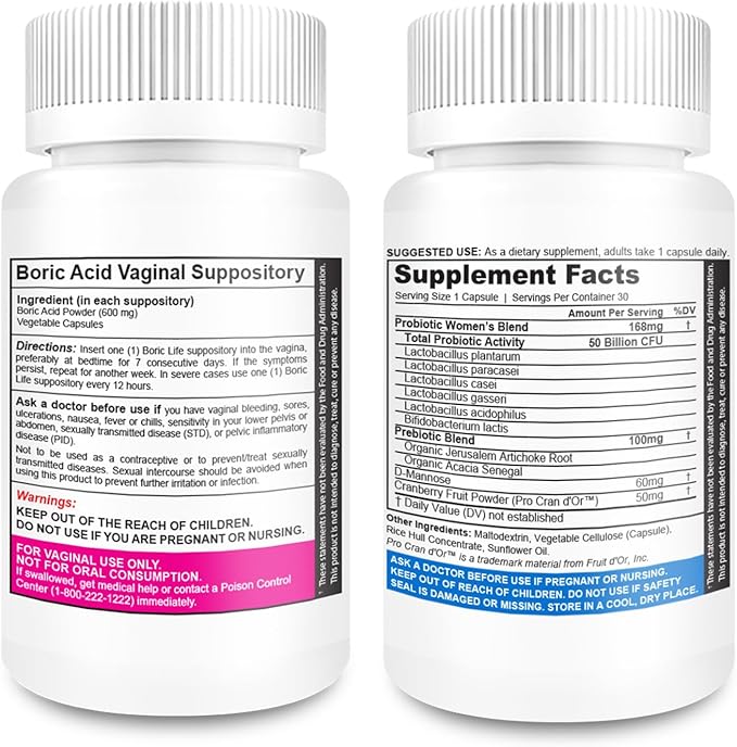 NutraBlast Boric Acid Vaginal Suppositories Bundle with Vaginal Probiotics | Supports Odor Control | Digestive, UT & Intimate Health | Promotes Healthy Intimate Balance (30 Count)