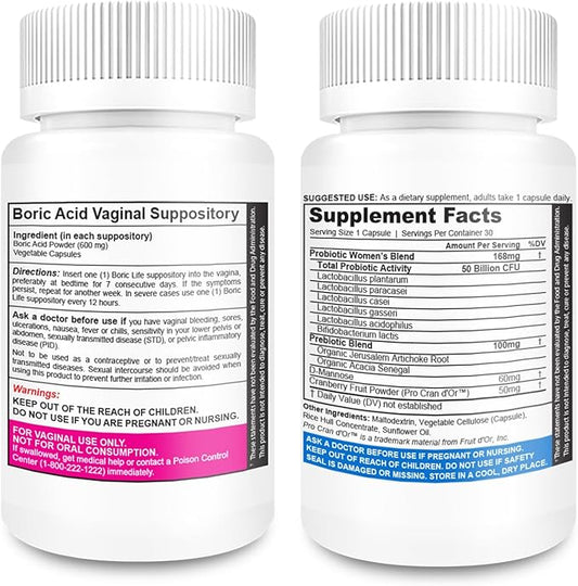 NutraBlast Boric Acid Vaginal Suppositories Bundle with Vaginal Probiotics | Supports Odor Control | Digestive, UT & Intimate Health | Promotes Healthy Intimate Balance (30 Count)