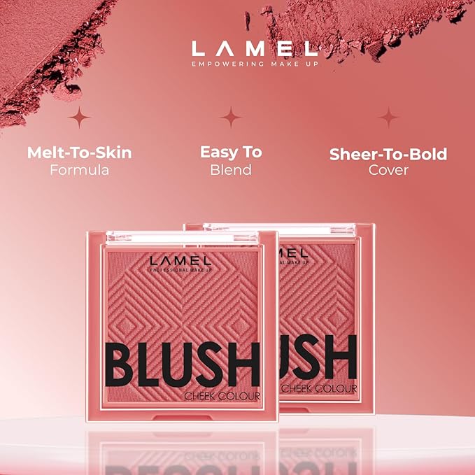 Lamel Blush Cheek Plum Color Mini - Blendable Purple Blush Powder - Enhances & Defines Shapes & Features - Shading & Contouring Powder - 4 Universal Shades - 408 (Plum) - 3.8g / 0.13 oz