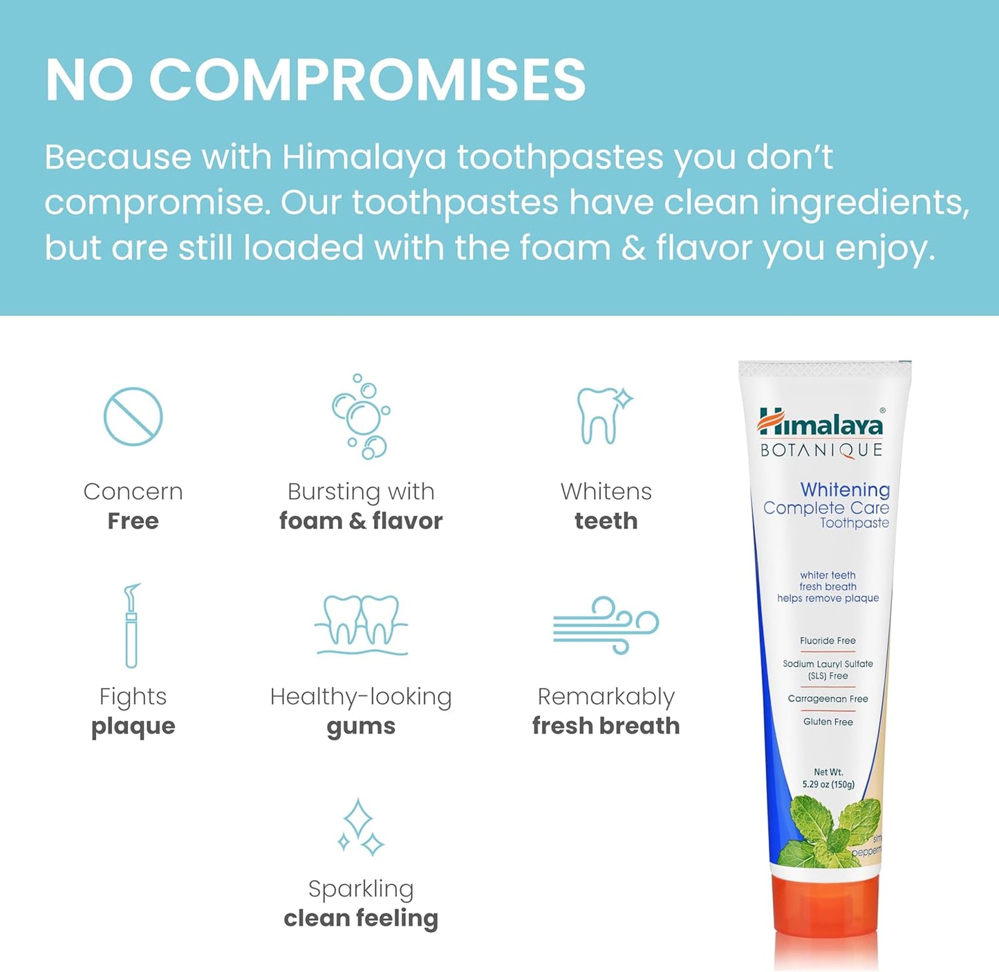 Himalaya Botanique Complete Care Whitening Toothpaste, Simply Peppermint, Fluoride Free for a Clean Mouth, Whiter Teeth and Fresh Breath, 5.29 oz, 2 Pack