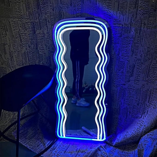 Ulalaza LED Acrylic Mirror Neon Light Heart/Cat/Letter/Wavy Wiggle Shape Witch's Mirror Gothic Wall Decor Romantic Various-Shape Cute for Bedroom Decor Home Studio Dorm Room Wedding
