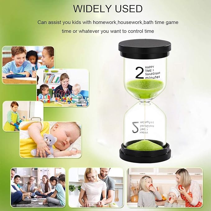 SuLiao Hourglass 2 Minute Sand Timer: Plastic Green Sand Watch 2 Min, Large Reloj De Arena Two Minutos, Colorful Hour Glass Sandglass for Kids, Classroom, Student, Kitchen, Games, Decor