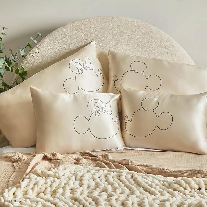 Kitsch & Disney Mickey Mouse Satin Pillowcase with Zipper Softer Than Silk, Cooling Pillow Case for Hair & Skin, Wrinkle-Free, Washable, Queen/Standard (19x26)