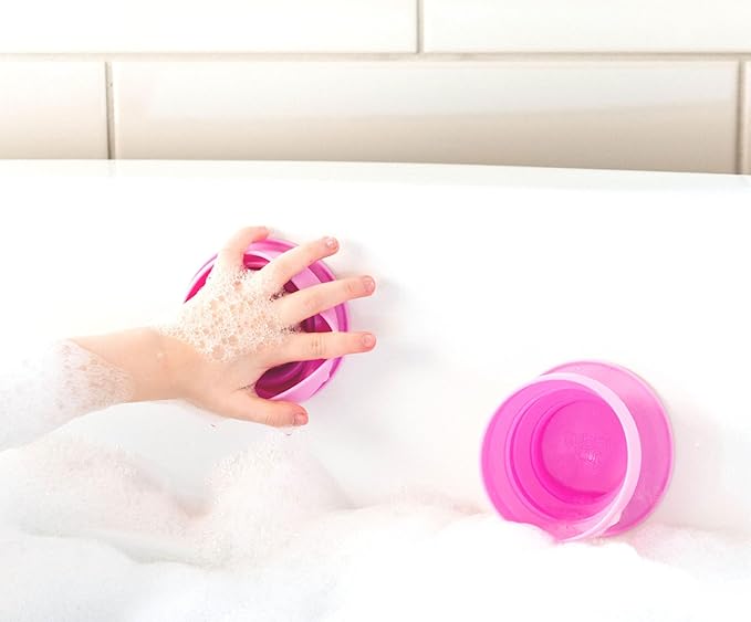 TubbyCup Baby Bath Rinse Cup, Collapsible & Convenient Space Saving Bath Cup with Suction Base, Sticks to Tub or Tile. Soft, Flexible, Makes Bath Time Safe & Fun. BPA-Free Non-Toxic Patented! (Pink)