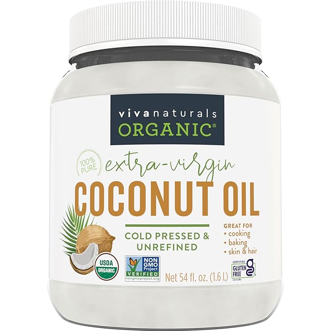 Viva Naturals Organic Coconut Oil, 54 fl oz – Unrefined, Cold-Pressed Extra Virgin Coconut Oil, USDA Organic & Non-GMO, Natural Cooking Oil, Hair Oil & Skin Oil