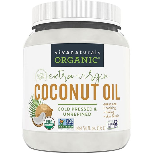 Viva Naturals Organic Coconut Oil, 54 fl oz – Unrefined, Cold-Pressed Extra Virgin Coconut Oil, USDA Organic & Non-GMO, Natural Cooking Oil, Hair Oil & Skin Oil