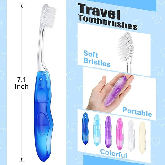 Nuogo 100 Pack Travel Folding Toothbrushes Bulk Portable Pocket Toothbrush Travel Accessories in 6 Colors for Kids Adult Camping Hiking
