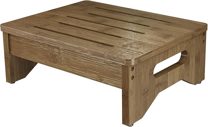 Wooden Step Stool for Adults & Kids, Non-Slip Rubber Feet, 6.5 Inch High, Lightweight Small Step, 400 Lbs Capacity, Bed Step Stool for High Bed, Bathroom & Kitchen, Walnut