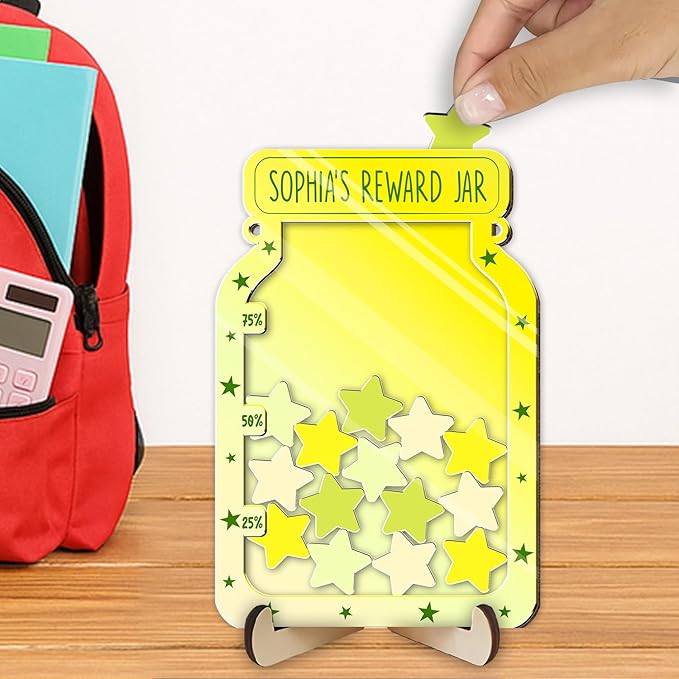 Custom Reward Jars for Kids - Magnetic Reward Jar for Classroom Behavior – Incentive Jar with Stars for Teachers & Kids – Class Rewards Chart, Potty Training, Behavior Management Tool, TT02