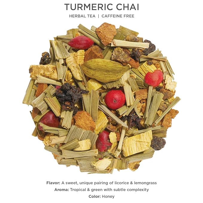 Tea Forte Turmeric Chai Premium Loose Leaf Caffeine-Free Herbal Tea Blend Canister, Makes 35-50 Cups