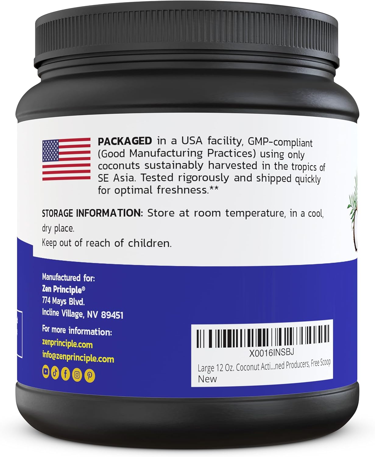 Zen Principle Coconut Activated Charcoal Powder. Whitens Teeth, Rejuvenates Skin and Hair, Supports Better Digestion. USA-Owned Producers, Free Scoop, 12 Oz