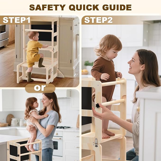 Toddler Kitchen Step Stool, 4-in-1 Foldable Standing Tower with Blackboard, Toddler Step Stool for Bathroom Sink, Kitchen Counter, Ages 18 Months to 4 Years