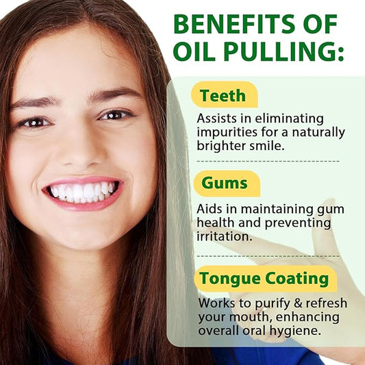 2 Pack Oil Pulling 4.2 Fl.Oz, Coconut Mint Oil Pulling Mouthwash for Fresh Breath with Tongue Scraper and Measuring Cup