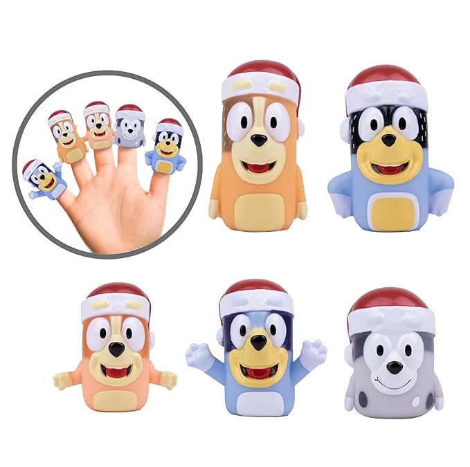 Bluey Holiday Bath Toys - 11 pc Bath Value Set, Bath Toys, Finger Puppets, Rinse Cups, Foam Pump, Bath squirters