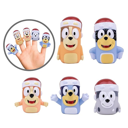 Bluey Holiday Bath Toys - 11 pc Bath Value Set, Bath Toys, Finger Puppets, Rinse Cups, Foam Pump, Bath squirters