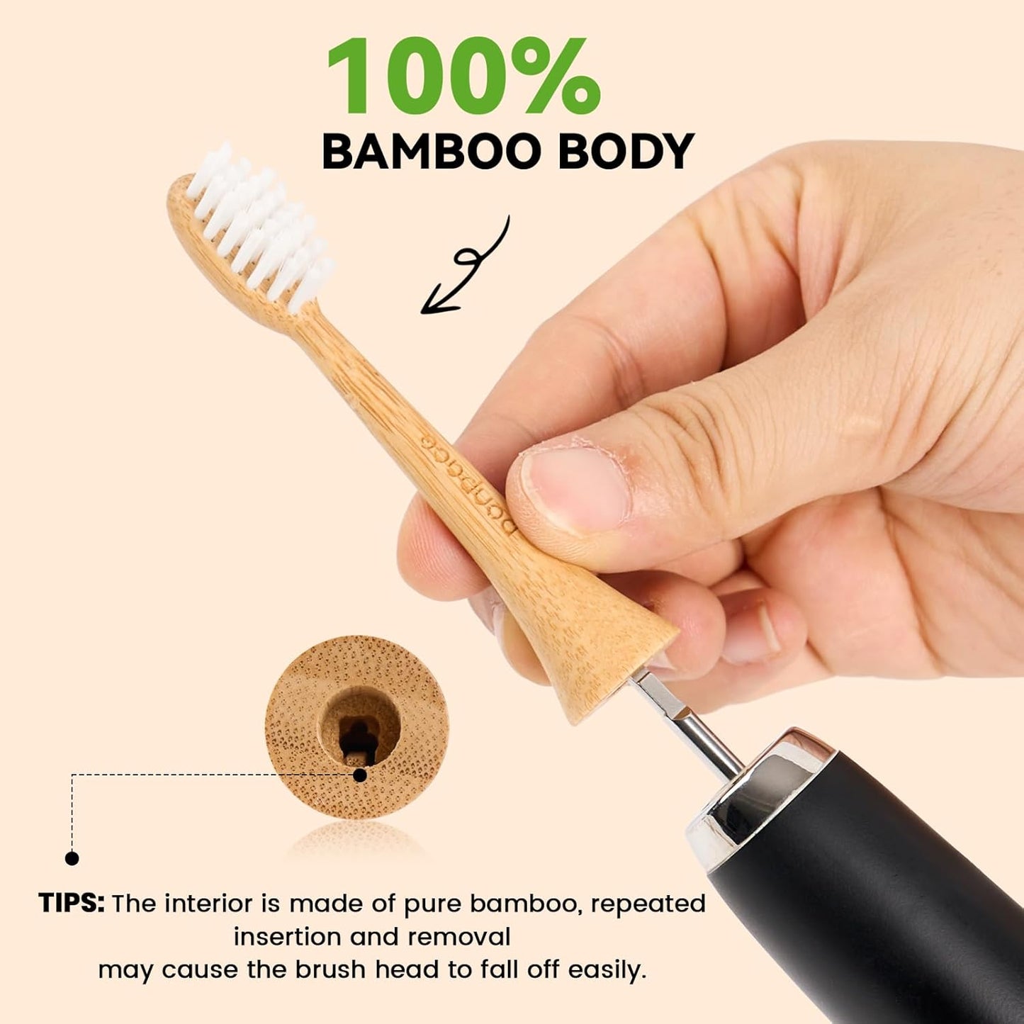 Bamboo Toothbrush Heads Compatible with Philips Sonicare, Soft Castor-Oil Bristles, Biodegradable Toothbrush Replacement Heads, Eco-Friendly & Daily Cleaning