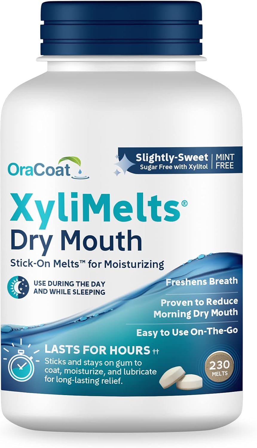 Oracoat XyliMelts for Dry Mouth Night Time or Day - Moisturizing Dry Mouth Adhering Discs, Sugar Free with Xylitol, 230 Count, Slightly Sweet Flavor, 8-Hour Relief