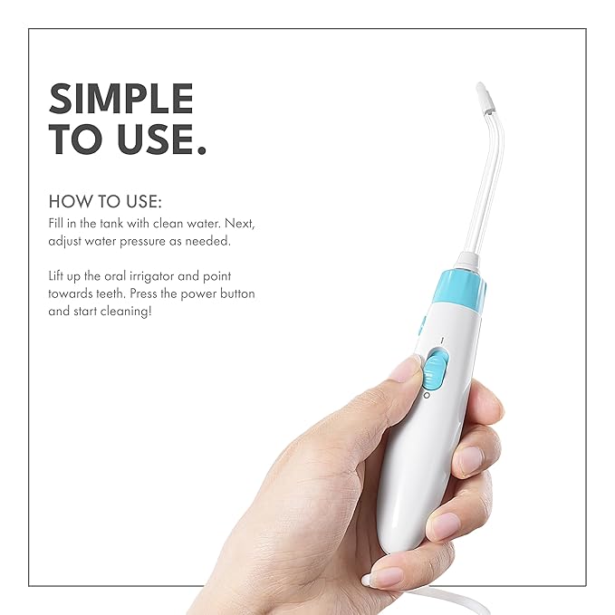 ToiletTree Products Children's Countertop Water Flosser - Dental Oral Irrigator for Kids - BPA-Free Dental Water Flosser with 600mL Capacity and Adjustable Water Pressure - Blue