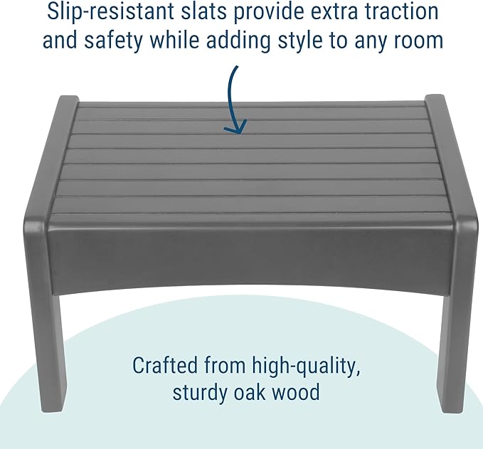 Wildkin Wooden Slatted Step Stool for Adults & Kids – Skid-Proof, 14 x 9.5 x 7 in, Durable for Bathroom & Kitchen Use, Holds Up to 150 lbs - Gray