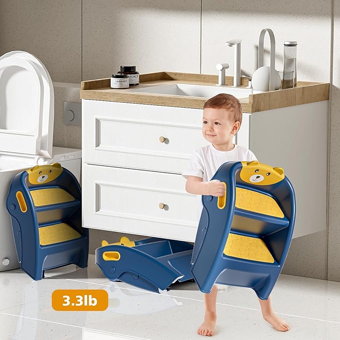 Folding Toddler Step Stool for Bathroom and Potty Training,Anti-Slip, Anti-Tip A-Frame Design with 10-Second Setup-Potty 2 Step Stool for Kids