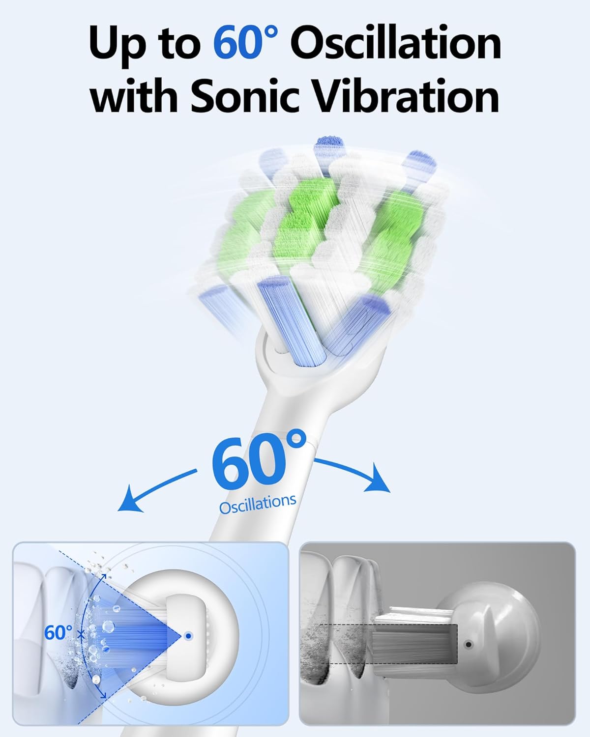 Sonic Electric Toothbrush for Adults, 60° Oscillation & Vibration Smart Toothbrush with Customizable App, 3 Brush Heads, Wireless Rechargeable Travel Wave Electric Toothbrush, IPX7 Waterproof