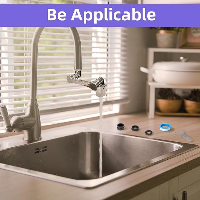 1080° faucet extender rotatable - All-Metal Swivel Faucet Extender with Dual Spray Modes, Universal Fit for Kitchen/Bathroom Sink, Anti-Splash Aerator with Tools (2 Pcs)