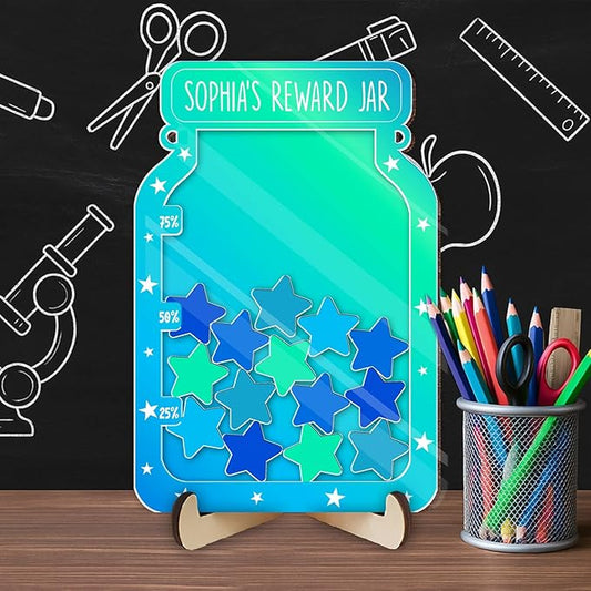 Custom Reward Jars for Kids - Magnetic Reward Jar for Classroom Behavior – Incentive Jar with Stars for Teachers & Kids – Class Rewards Chart, Potty Training, Behavior Management Tool, TT08
