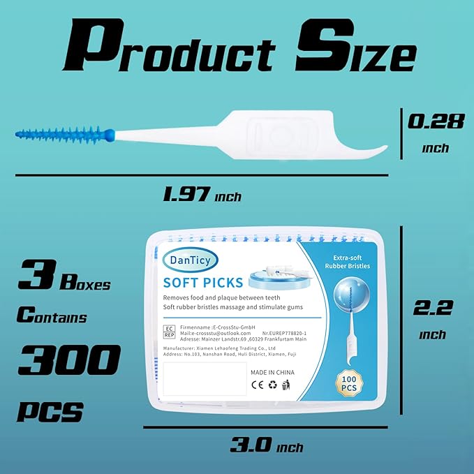 Interdental Brushes, Silicone Braces Cleaning Picks Disposable Teeth Cleaners, 300 Count (3 Pack)