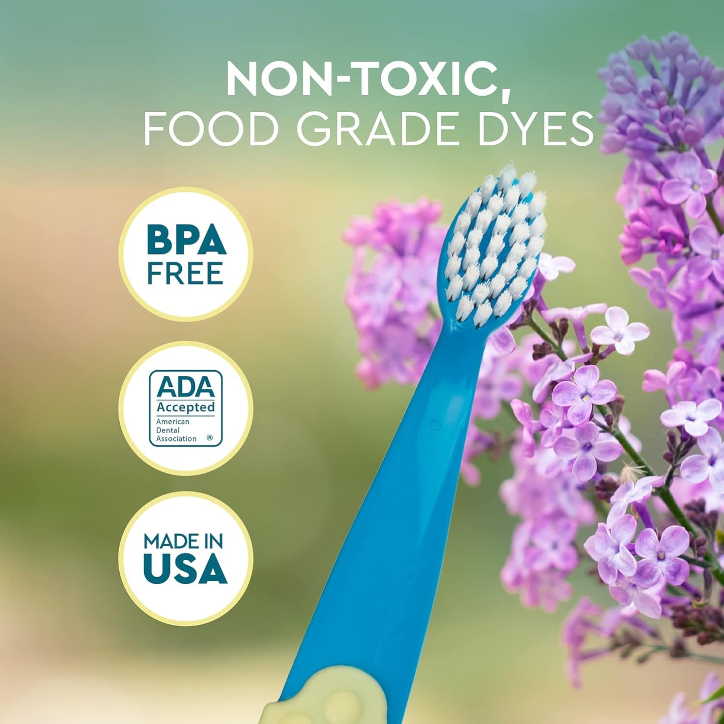 RADIUS Children's Toothbrush, Totz Plus Brush, Extra Soft Bristles, White/Green/Lightblue, BPA Free & ADA Accepted, for Delicate Teeth & Gums for Children 3 Years & Up, Pack of 3