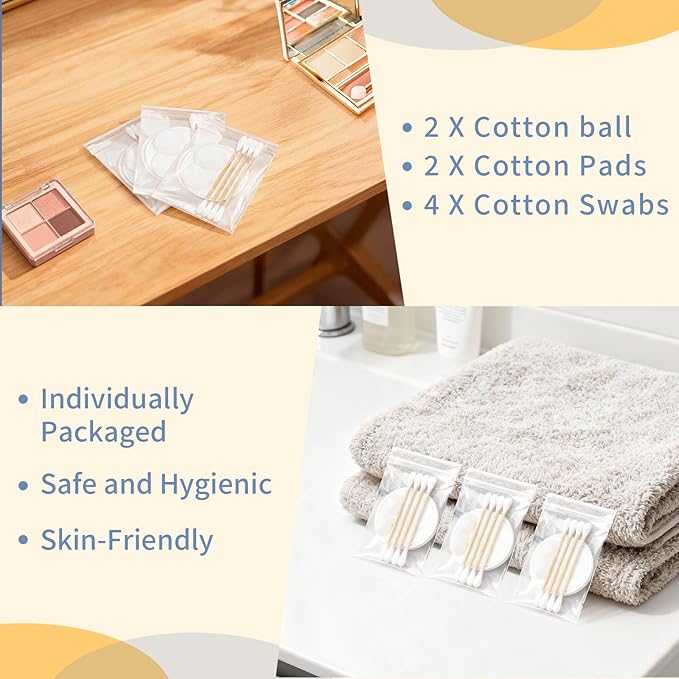 Travel Cotton Swabs Set Portable,Hotel Vanity Kit Individually Wrapped,Vanity Kit Travel,Include Cotton Swabs Cotton Balls,Cotton Rounds for Ear,Cosmetics,Makeup Remover,Nail Polish Remover (50)