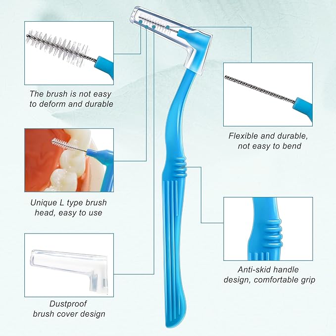 Honeydak 20 Pcs L-Shaped Interdental Brushes 5 Sizes Dental Braces Toothbrush Soft with Non-Slip Handle Angled Head Tooth Picks Floss Sticks Dental Floss Brushes for Oral Cleaning