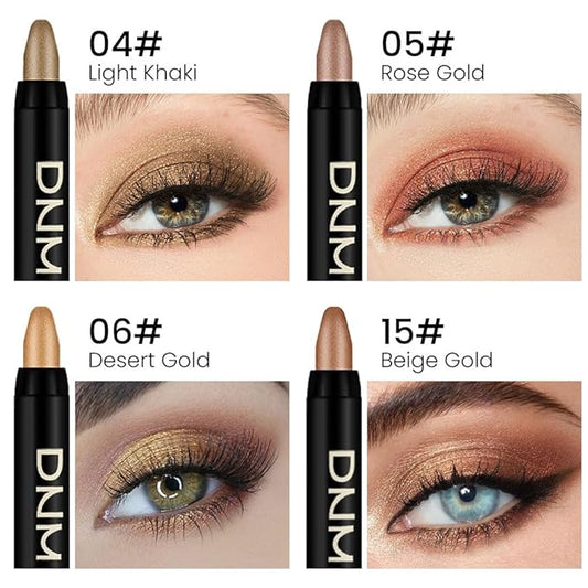 evpct 4Pcs Cream Eye Shadow Brightener Sticks Set for Eyes, Light Khaki Bronze Desert Beige Gold Shimmer Metallic Eyeshadow Pencil Applicator Stick Palette Makeup Waterproof sombras en crema para ojos