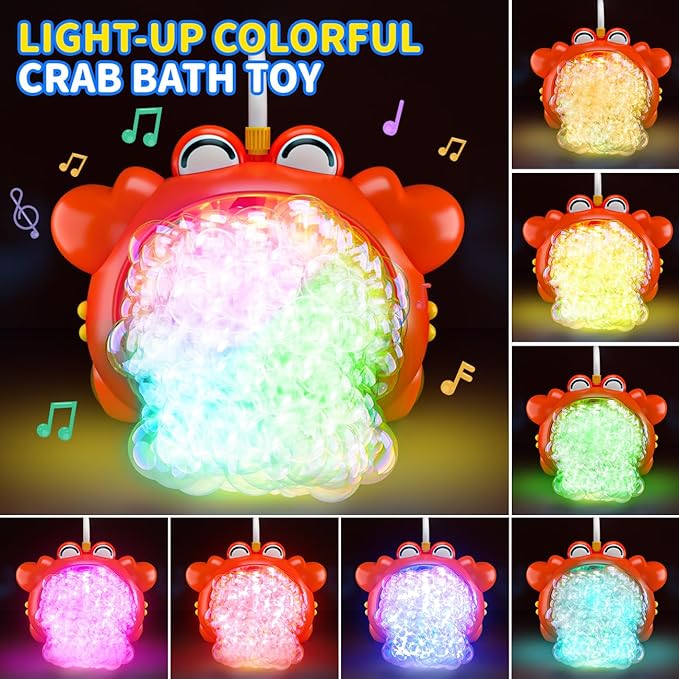 Red Crab Bath Toys for Kids 1-3 & Babies 6-12 Months, Baby Bath Shower Head, Rechargeable Light Up Bubble Machine with Music, Birthday for Toddler Girls Boys (Bathtub Use)