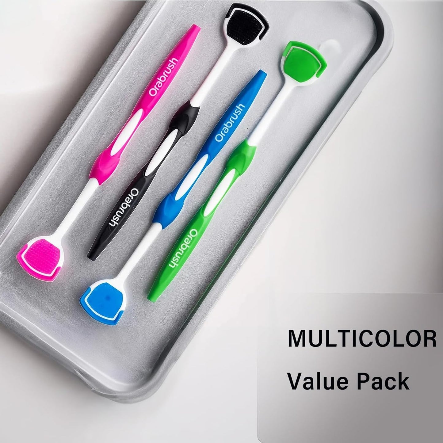 Soft Bristles Tongue Brush for orabrush - Gentle on Gag Reflex，Ergonomic Design, Freshens Breath for Improved Dental Hygiene，4 Tongue Scrapers - 4 pack