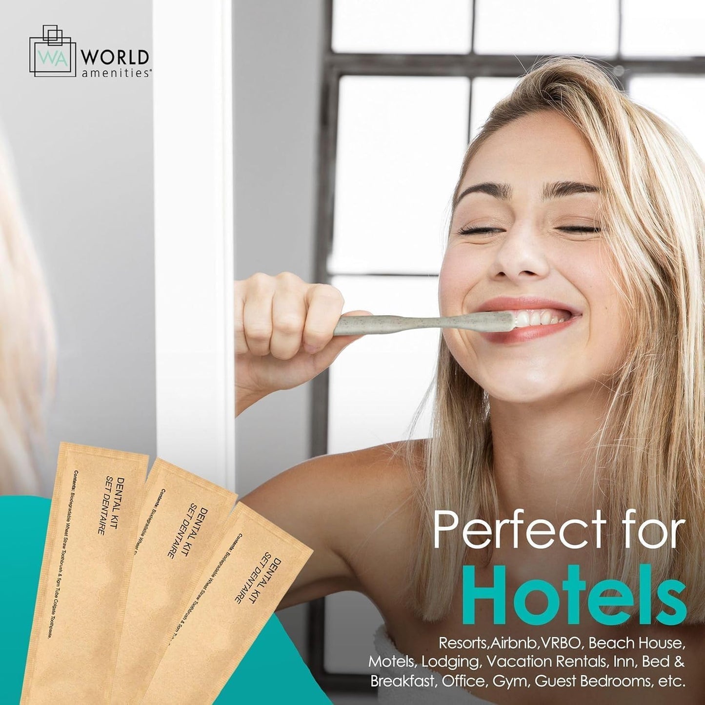 World Amenities Kraft Paper Dental Kit - Wheat Straw Toothbrush and Toothpaste Dental Care Kit (25)