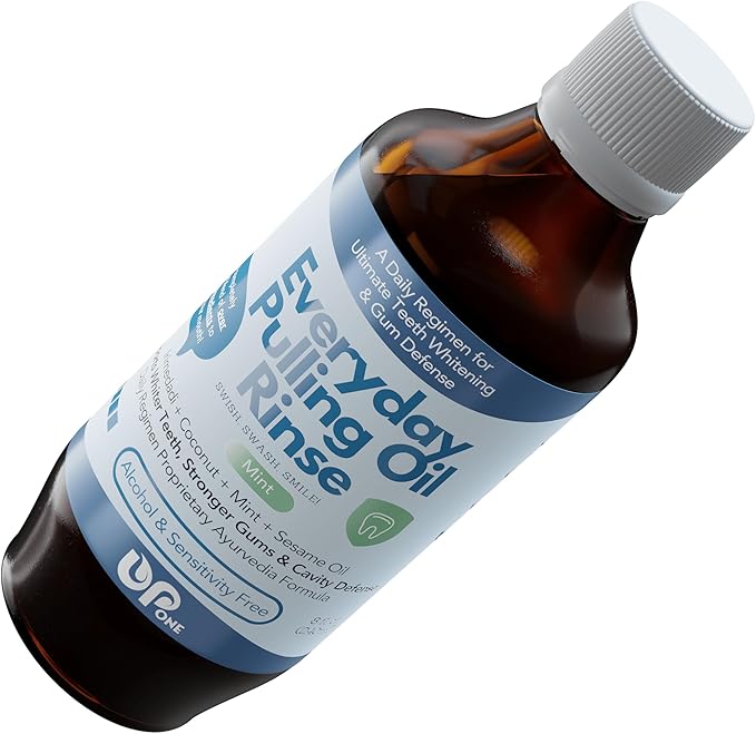 UpOne Whitening Oil Pulling Rinse - Unmatched 25+ Herb Oil Blend, Teeth Whitening Advanced Alcohol Free Ayurvedic Formula, Fresh Mint Flavor, Eliminates Bad Breath, Brighten Teeth Naturally - 8 fl. oz