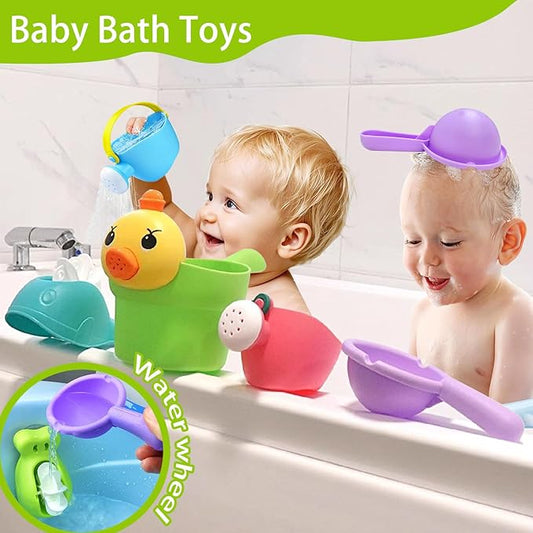 Bath Toys for Toddlers 1-3, NO Hole 6pcs Toddler Bath Toy for 1 2 3 Duck Watering Can Outdoor Garden Beach Water Pool Toys for Baby Toddler Age 1-4 Water Table Toy for Kids 2-4 Bathtub Gift