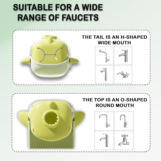 Kids Bathroom Faucet Extender Cute Shark Design Temperature Sensitivity Aqua Silicone Water Flow Extender with Splash Guard (Green 1)