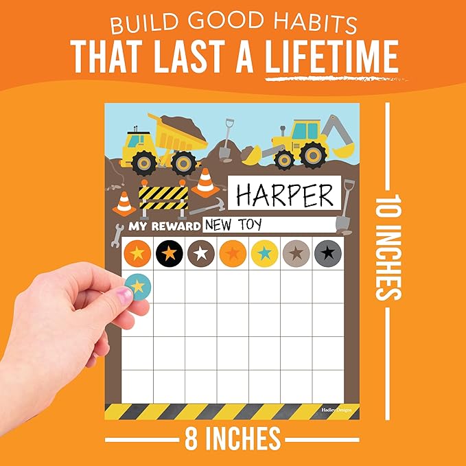 Sticker Chart for Kids Behavior at Home & Classroom - 25 Reward Chart for Kids Incentives, Gold Star Sticker Sheets, Construction Incentive Charts for Classroom Must Haves