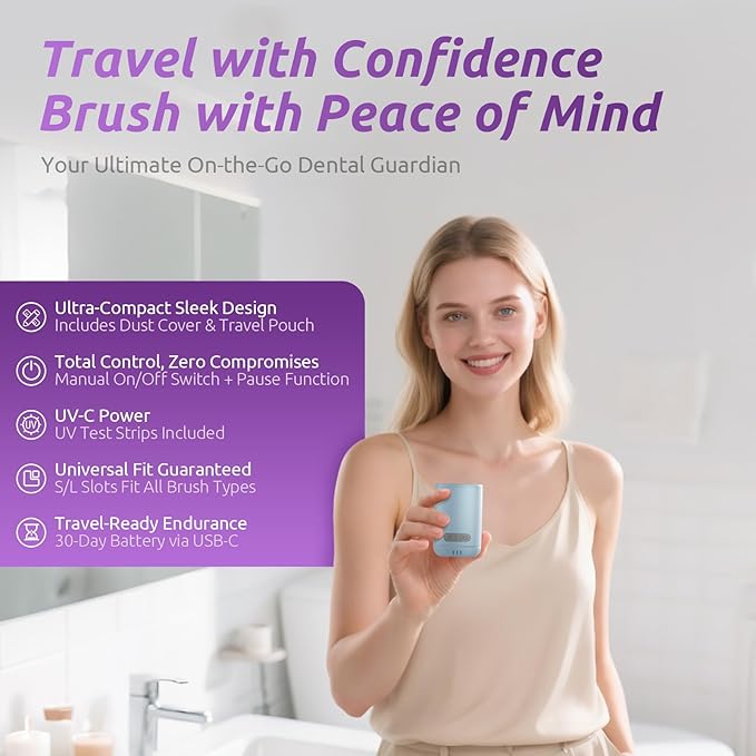 UV Toothbrush Holders Travel, Unique Upright Toothbrush Travel Case, Suitable for Any Manual/Electric Toothbrush Head, Rechargeable Portable Toothbrush Cleaner-Blue