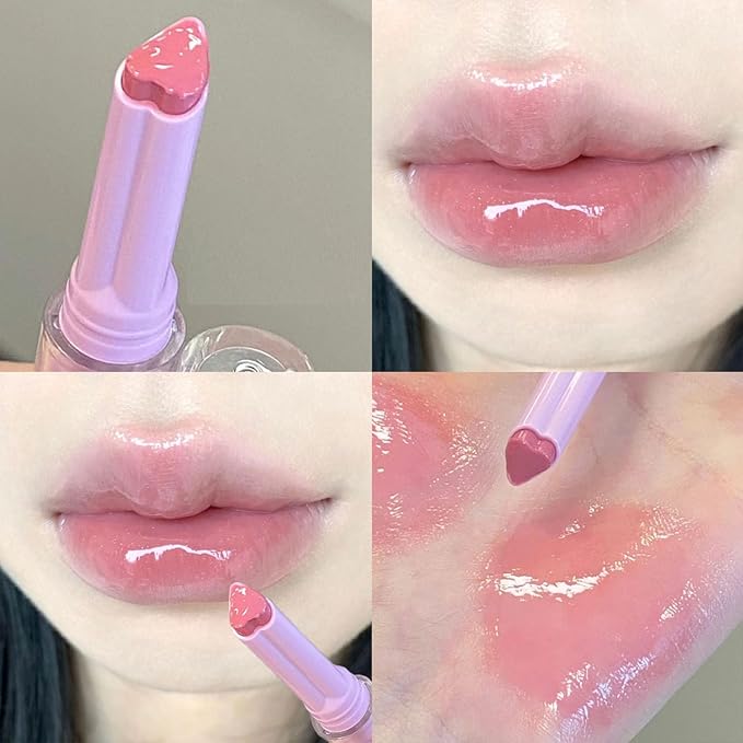 Jelly Lipstick,3 Colors Tinted Lip Stain Heart Mirror Lip Gloss,Hydrating Jelly Lipstick Long Lasting Moisturizing Tinted Lip Glaze,Non-sticky,Vivid Color Glossy Lip Makeup (A, Large)
