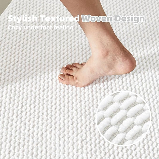 Large Bathroom Rugs Non Slip Washable Bath Rugs Super Absorbent Bathroom Rug Thin Quick Dry Low Pile Bath Mats, White 36"x60"