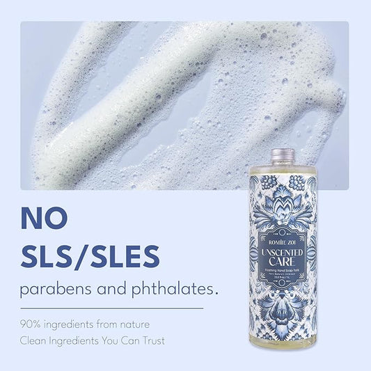 ROMIIE ZOI Foaming Hand Soap Refill Gift Set – Unscented – 3 Pack (1000ML Each) with Dispenser – Pure & Neutral, Gentle & Frangrance Free Formula – Bulk Refill Bottles for Bathroom & Kitchen Use