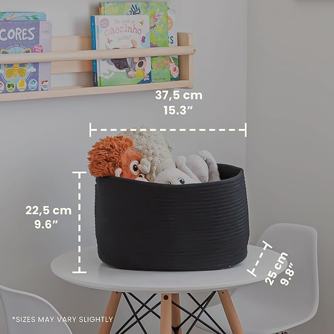 OrganiHaus Woven Storage Baskets for Organizing, Cotton Rope Organizer Bins for Shelves, Closet & Nursery, Dog Toy Basket, Decorative Bins for Toys, Towels & Books - 15x10x9, Black