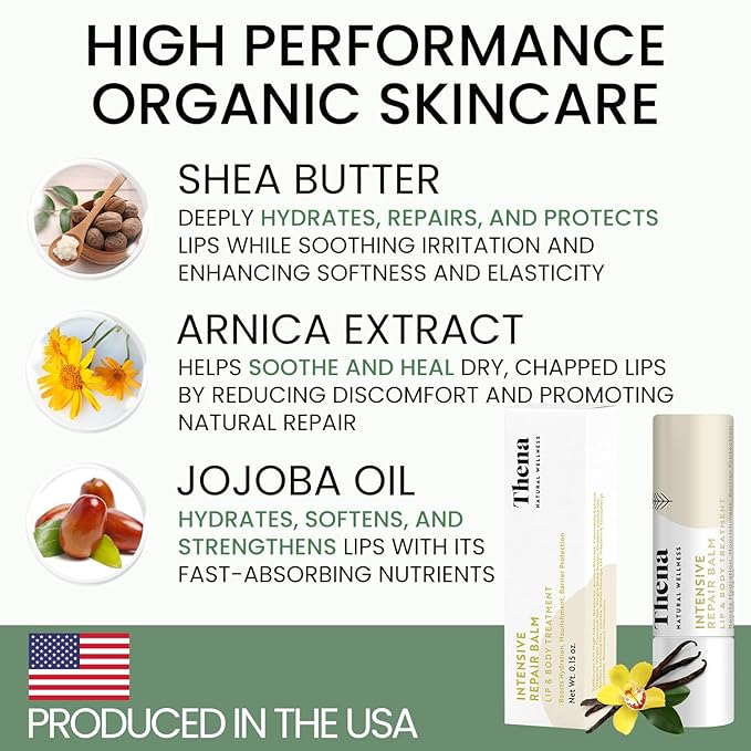 Organic Lip Treatment Balm Ultra Hydrating & Nourishing Care for Dry, Chapped, Cracked Lips & Skin, Visibly Smooths Wrinkles & Fine Lines, Natural Skin Care, 6 Pack Gift Set, Women and Men